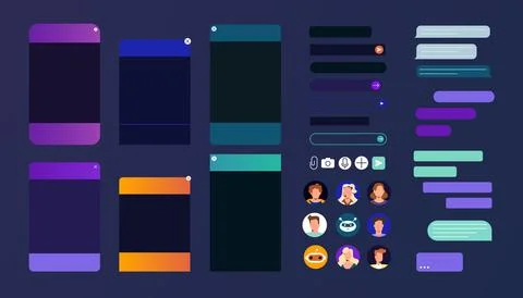 Flat chat bot windows with user avatar, message bubble Illustrazione stock