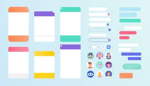 Flat chat bot windows with user avatar, message bubble Stock Illustration