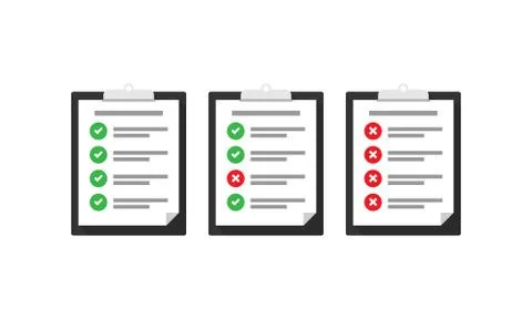 Flat check list vector icon set. Check list tasks completed and not completed Stock Illustration