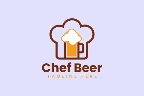 Flat chef beer logo template design illustration Stock Illustration