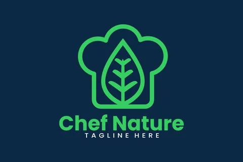 Flat chef nature leaf logo template vector design Stock Illustration