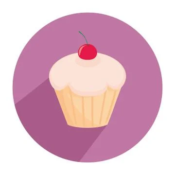 Flat cherry cupcake vector sign isolated on white background Stock Illustration