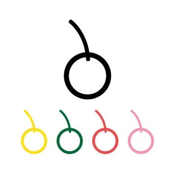 Flat cherry icon set over white background. Black, yellow, green. Ilustração Stock