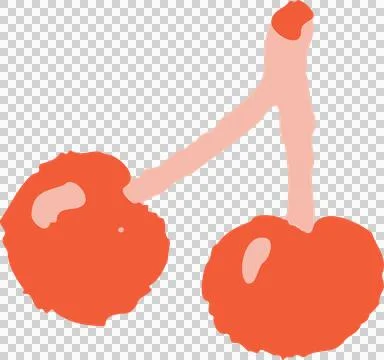 Flat cherry illustration is featuring two round fruits connected by stem on Stock Illustration