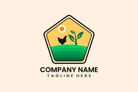 Flat chicken farm logo template illustration Stock Illustration