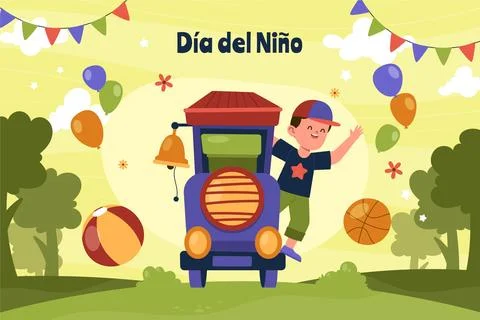 Flat children's day in spanish background Stock Illustration