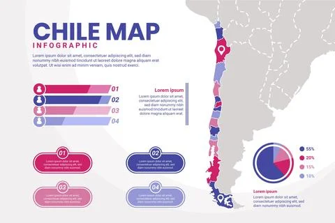 Flat chile map infographic Stock Illustration