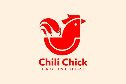 Flat chili chicken logo template design logotype Stock Illustration