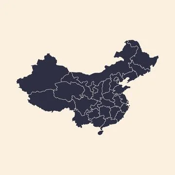 Flat China outline map with division to region Stock Illustration