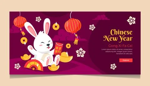 Flat chinese new year horizontal banner template Stock Illustration