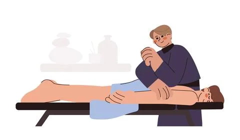 Flat chiropractor massaging patient and treating pain in lower back Stock Illustration