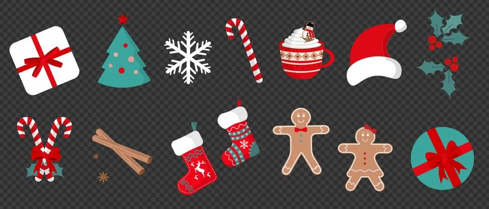 Flat Christmas Elements Set Illustrazione stock