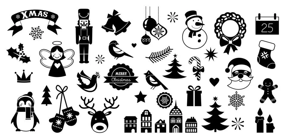 Flat Christmas icons, element for patterns, cards, apps stickers, vector Illustrazione stock