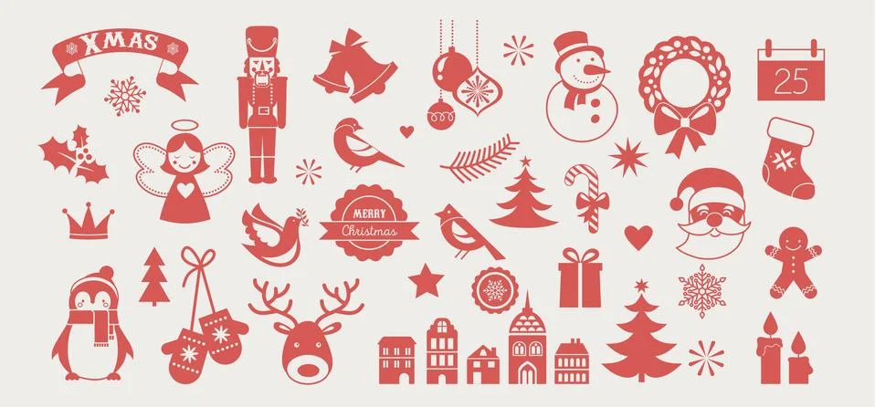 Flat Christmas icons, element for patterns, cards, apps stickers, vector Illustrazione stock