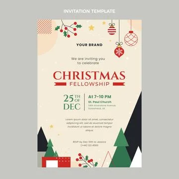 Flat christmas invitation template Stock Illustration