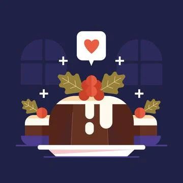 Flat christmas pudding illustration Stock Illustration