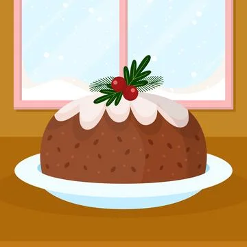 Flat christmas pudding illustration Stock Illustration
