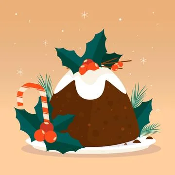 Flat christmas pudding illustration Stock Illustration