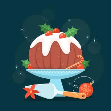 Flat christmas pudding illustration Stock Illustration