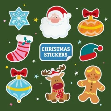 Flat christmas stickers set Stock Illustration