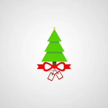 Flat Christmas Tree with Red Bow and Gift Tags Stock Illustration