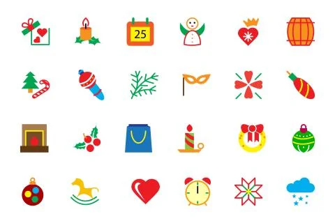 Flat Christmas Vector Colored Icons Pack Stock Illustration