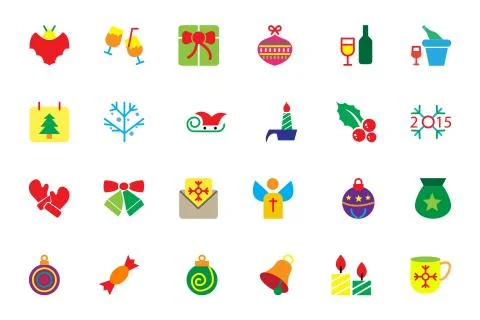Flat Christmas Vector Colored Icons Set Illustrazione stock