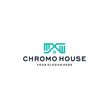 Flat CHROMO HOUSE real estate building logo design Stock Illustration