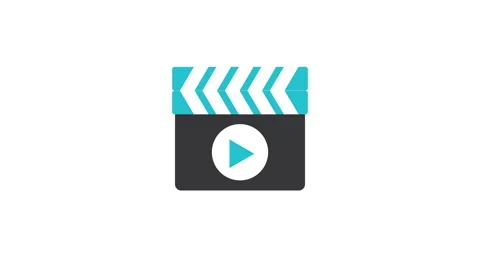 Flat cinema clapperboard icon with play button Stock Footage 308934597