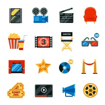Flat Cinema Decorative Icons Set イラスト素材