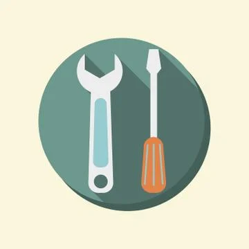 Flat circle web icon. screwdriver and wrench Illustrazione stock