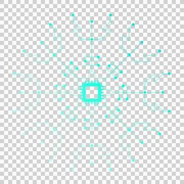 Flat circuit snowflake design is featuring chip and turquoise traces on Stock Illustration