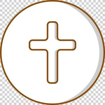 Flat circular icon is featuring brown-outlined plus symbol casting shadow on Stock Illustration