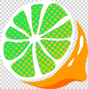 Flat citrus slice is showing ten green dotted wedges, orange flame accent, Stock Illustration