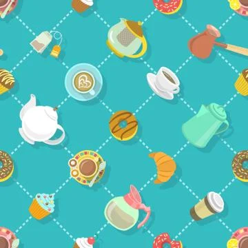 Flat City Cafe Seamless Pattern Stock Illustration
