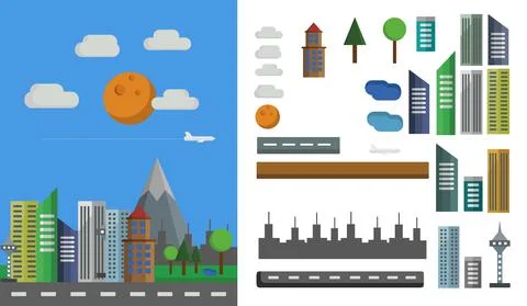 Flat City Elements Set. Elements Of A City, Flat Illustration Stock Illustration