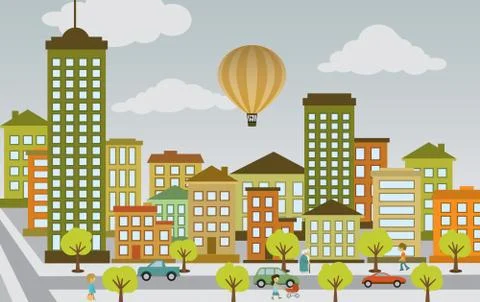 Flat city life Stock Illustration