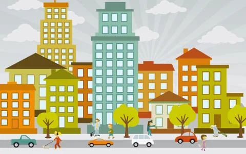 Flat city life Stock Illustration