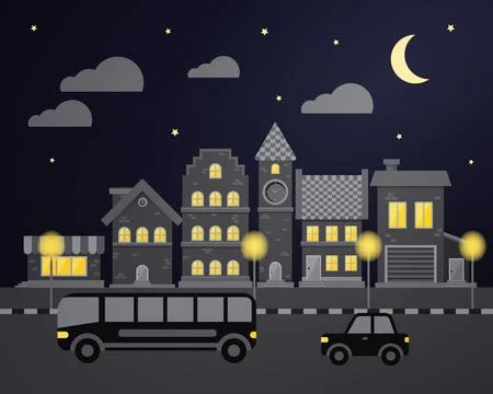 Flat city night Stock Illustration