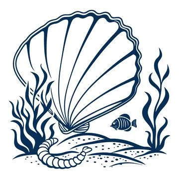 Flat Clam Shell Ocean Design Vector Illustrazione stock
