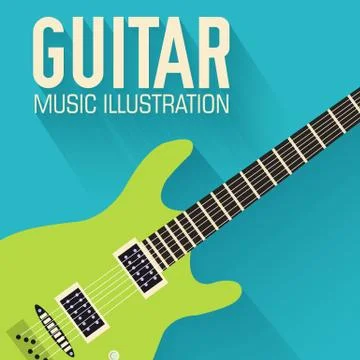 Flat classic guitar vector background concept Stock Illustration