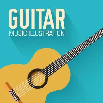 Flat classic guitar vector background concept Stock Illustration