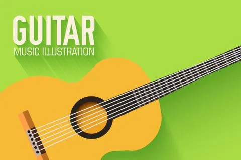 Flat classic guitar vector background concept Stock Illustration