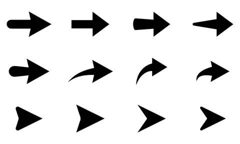 Flat Classic Right Pointing Arrows and Triangle Cursor Navigation Set Stock Illustration
