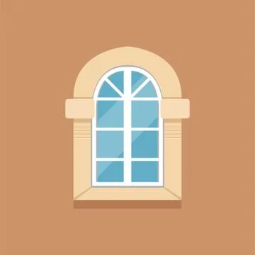 Flat classical arched window on brown wall Stock-Illustration