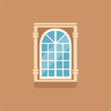 Flat classical arched window with decorated facade 스톡 일러스트