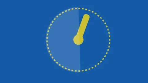 Flat clock icon animation with rotating yellow hand on blue background for video Stock Footage 332763784