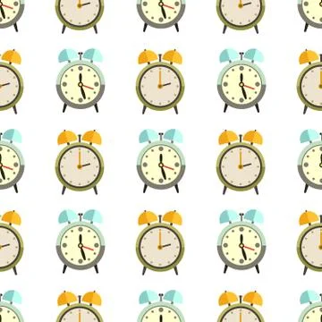 Flat clocks seamless pattern design - alarm background Stock Illustration