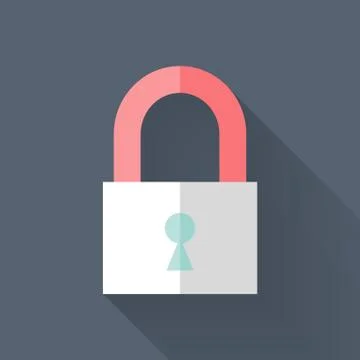 Flat closed padlock icon over blue Stock Illustration
