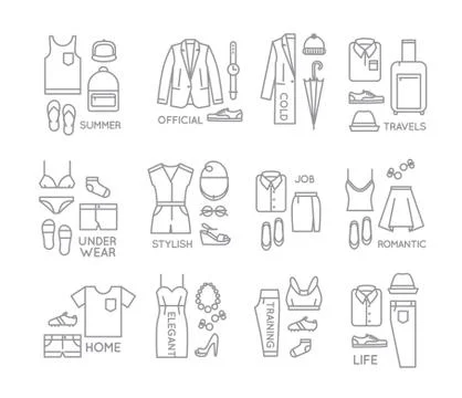 Flat clothes complect icons Stock-Illustration